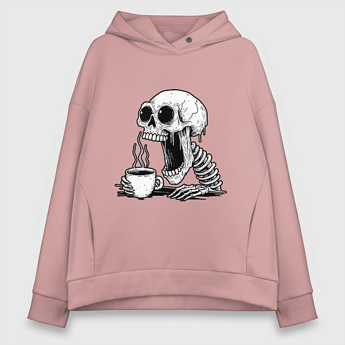 Женское худи оверсайз Skeleton with coffee / Пыльно-розовый – фото 1