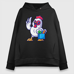 Толстовка оверсайз женская Петушок с продуктами, цвет: черный