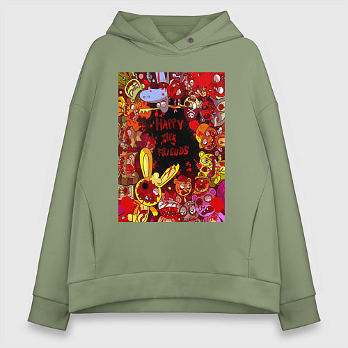 Женское худи оверсайз Счастливые лесные друзья - мясо / Авокадо – фото 1