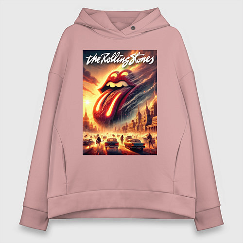 Женское худи оверсайз Logo of the Rollings Stones / Пыльно-розовый – фото 1