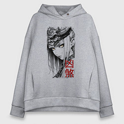 Толстовка оверсайз женская Девушка в демоническом шлеме, цвет: меланж