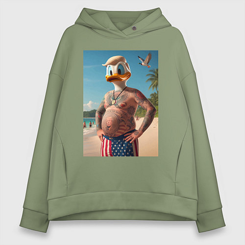 Женское худи оверсайз Donald Duck-Trump on a Florida beach / Авокадо – фото 1