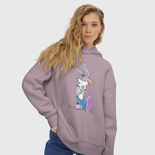 Женское худи оверсайз Bugs Bunny in the sneakers / Сиреневый – фото 3