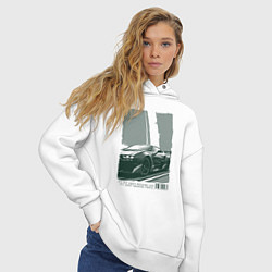 Толстовка оверсайз женская Постер спорткара, цвет: белый — фото 2