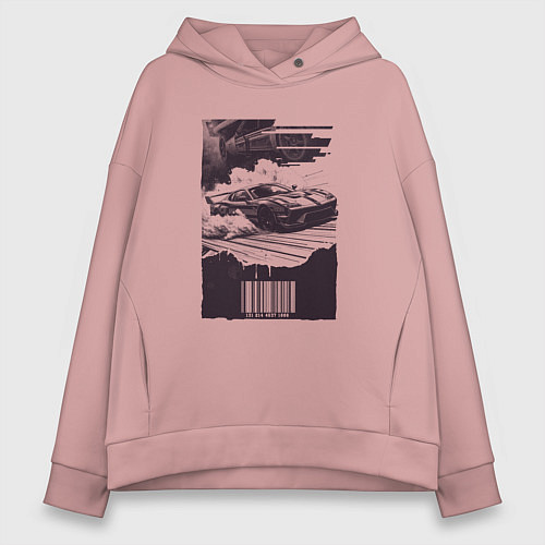 Женское худи оверсайз Ретро постер с спорткаром / Пыльно-розовый – фото 1