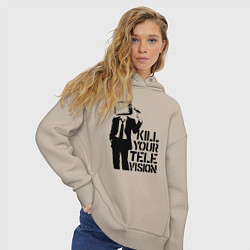 Толстовка оверсайз женская Убей свой телевизор, цвет: миндальный — фото 2