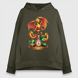 Толстовка оверсайз женская Весы в тени дракона, цвет: хаки