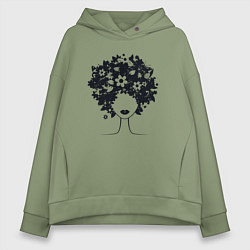 Толстовка оверсайз женская Цветочная девушка, цвет: авокадо