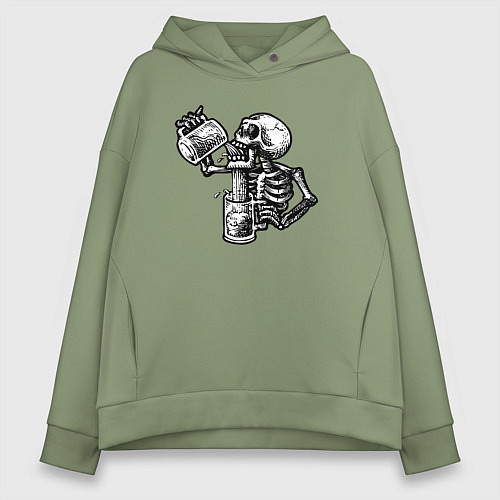 Женское худи оверсайз Пивной скелетик / Авокадо – фото 1