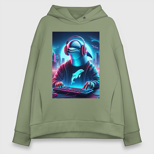 Женское худи оверсайз Dolphin is esports player - ai art fantasy / Авокадо – фото 1