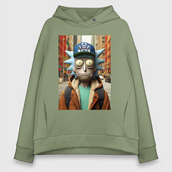 Толстовка оверсайз женская Рик Санчес в Нью-Йорке - нейроарт, цвет: авокадо