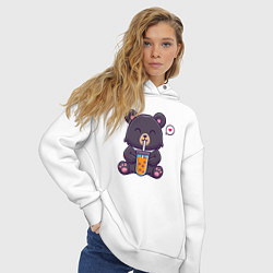 Толстовка оверсайз женская Мишка с напитком, цвет: белый — фото 2