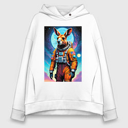 Толстовка оверсайз женская Кенгуру бравый космонавт - нейроарт, цвет: белый