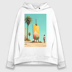 Толстовка оверсайз женская Живопись в пустыне, цвет: белый