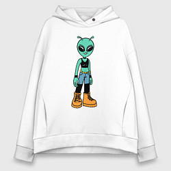 Толстовка оверсайз женская Девочка инопланетянин, цвет: белый