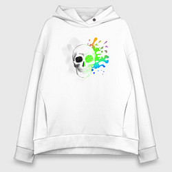 Толстовка оверсайз женская Не стань серой массой - череп, цвет: белый