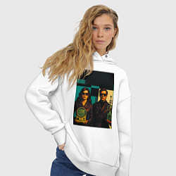 Толстовка оверсайз женская Мужчина и девушка с гаджетами ретрофутуризм поп-ар, цвет: белый — фото 2