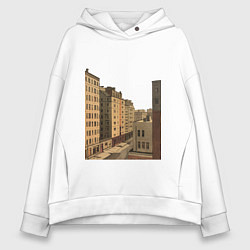 Толстовка оверсайз женская Минималистичный городской пейзаж в стиле комикса, цвет: белый