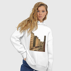 Толстовка оверсайз женская Минималистичный городской пейзаж в стиле комикса, цвет: белый — фото 2
