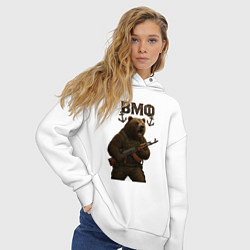 Толстовка оверсайз женская ВМФ медведь с автоматом, цвет: белый — фото 2