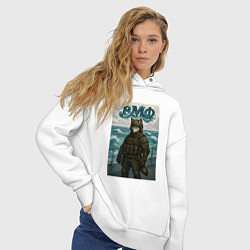 Толстовка оверсайз женская ВМФ волк на корабле, цвет: белый — фото 2