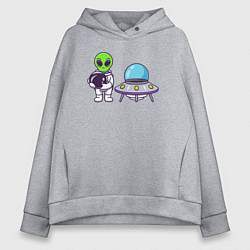 Толстовка оверсайз женская Инопланетянин космонавт, цвет: меланж