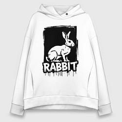 Толстовка оверсайз женская Кролик в стиле граффити, цвет: белый