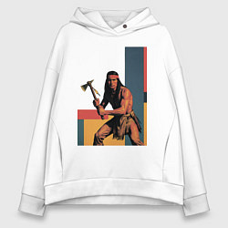 Толстовка оверсайз женская Индеец с томагавком поп-арт, цвет: белый