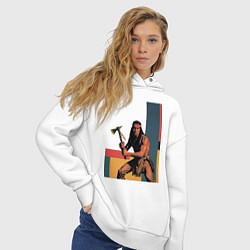 Толстовка оверсайз женская Индеец с томагавком поп-арт, цвет: белый — фото 2