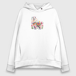 Толстовка оверсайз женская Альпака с сердечками и цветами, цвет: белый