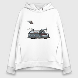 Толстовка оверсайз женская Ретрофутуристический летающий автомобиль Milk, цвет: белый