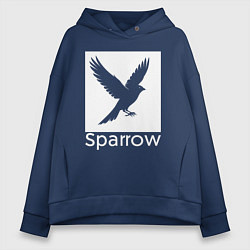 Толстовка оверсайз женская Летящий воробей, цвет: тёмно-синий