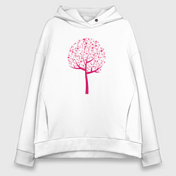 Толстовка оверсайз женская Дерево с кроной из сердечек, цвет: белый