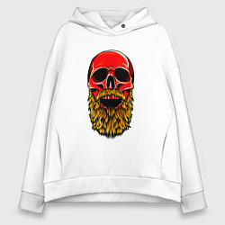 Толстовка оверсайз женская Красный череп с бородой, цвет: белый