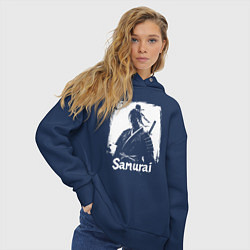 Толстовка оверсайз женская Портрет самурая, цвет: тёмно-синий — фото 2