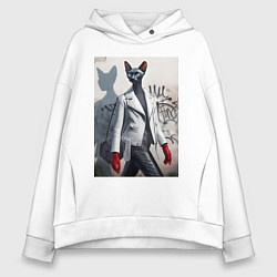 Толстовка оверсайз женская Cat girl Cornish Rex - ai art fantasy, цвет: белый