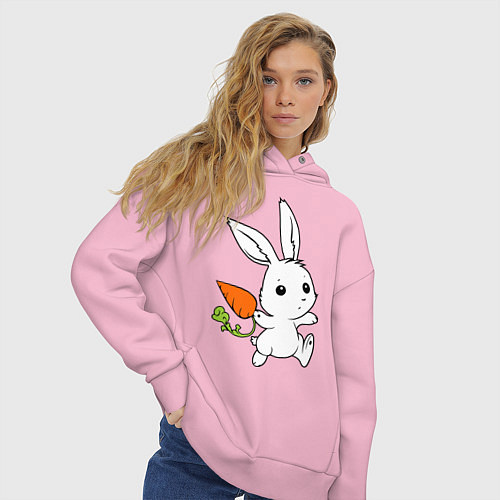 Женское худи оверсайз Зайка с морковкой / Светло-розовый – фото 3