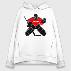Толстовка оверсайз женская Хоккей Россия, цвет: белый