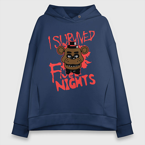 Женское худи оверсайз I Survived Five Night / Тёмно-синий – фото 1