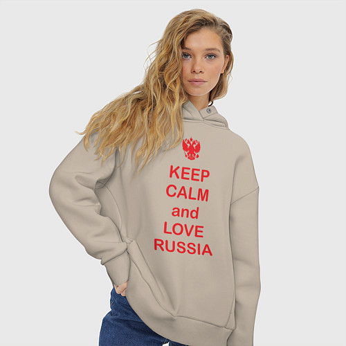 Женское худи оверсайз Keep Calm & Love Russia / Миндальный – фото 3