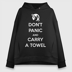 Толстовка оверсайз женская Dont panic & Carry a Towel, цвет: черный