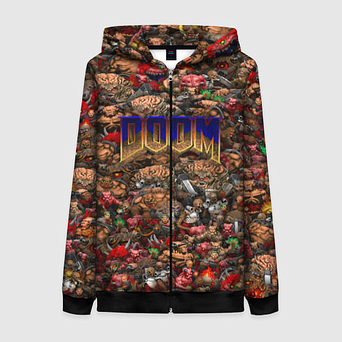 Женская толстовка на молнии DOOM: Pixel Monsters / 3D-Черный – фото 1