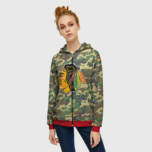 Женская толстовка на молнии Blackhawks Camouflage / 3D-Красный – фото 3