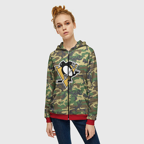 Женская толстовка на молнии Penguins Camouflage / 3D-Красный – фото 3