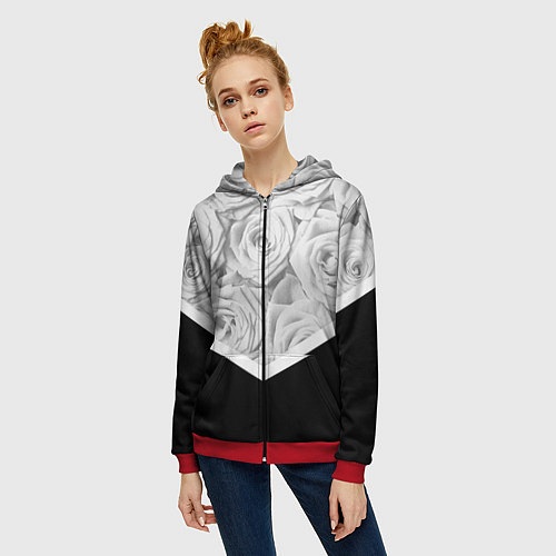 Женская толстовка на молнии Розы / 3D-Красный – фото 3