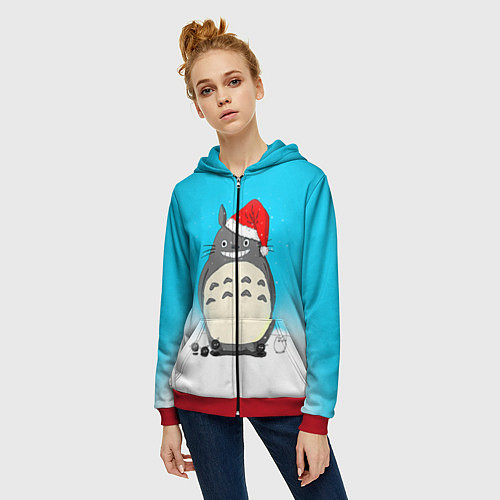 Женская толстовка на молнии Тоторо под снегом / 3D-Красный – фото 3