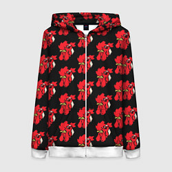 Толстовка на молнии женская Петухи узор, цвет: 3D-белый