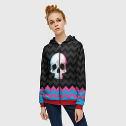 Толстовка на молнии женская Colored Skull, цвет: 3D-красный — фото 2