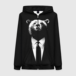 Толстовка на молнии женская Медведь бизнесмен, цвет: 3D-черный