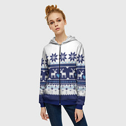 Толстовка на молнии женская Скандинавские олени, цвет: 3D-синий — фото 2